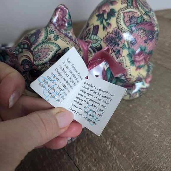 Joan Baker Designs Porcelain Patchworks Cat Pink and Green Sculpture Art Piece - Picture 8 of 9